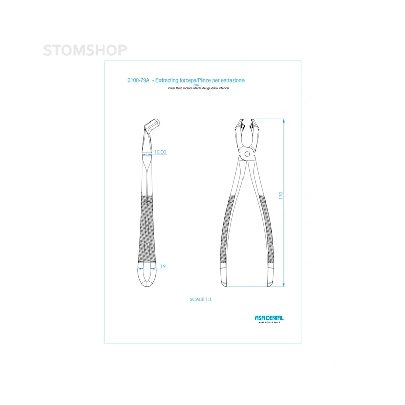 Щипцы N79A для удаления третьих моляров нижней челюсти | Asa Dental (Италия)