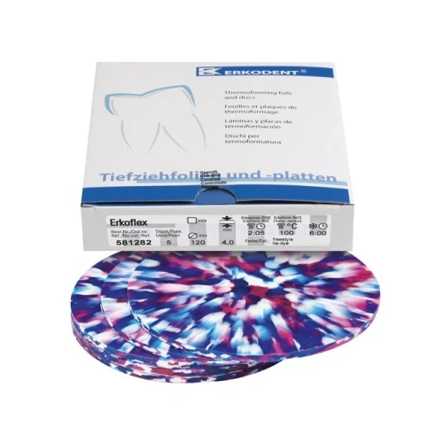 Erkoflex freestyle - термоформовочные пластины, цвет tie-dye, круглые, диаметр 120 мм, 5 шт. | Erkodent (Германия)