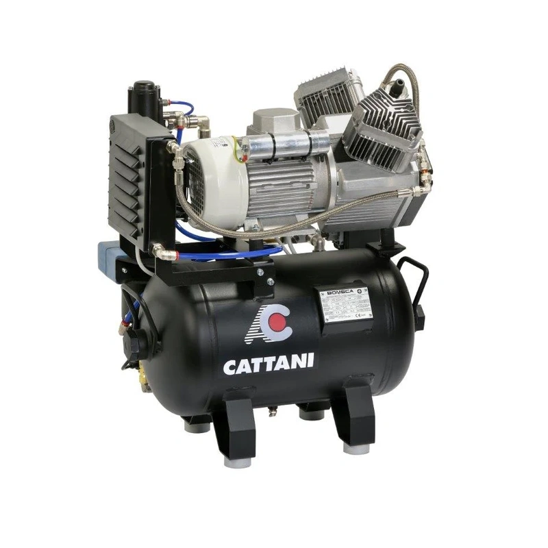 Cattani AC200 30-160 - безмасляный компрессор для двух стоматологических установок, c кожухом, c осушителем, с ресивером 30 л (160 л/мин) | Cattani (Италия)