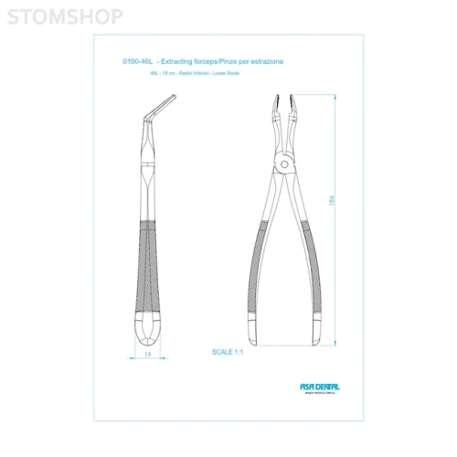 Щипцы N46L для удаления корней нижней челюсти | Asa Dental (Италия)